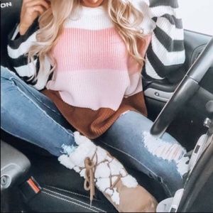 Cozy Color Block Knit Sweater Top